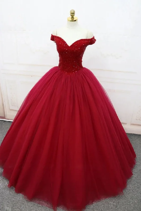 Women's Trendy Clothes Trending Items Off the Shoulder Red Ball Gown