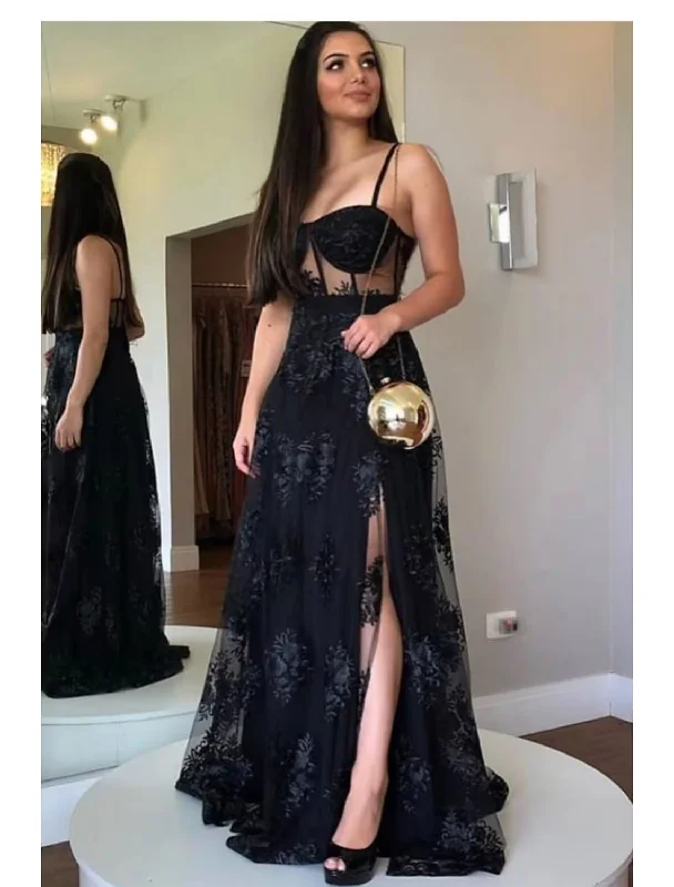 Women's Casual Garments Chic Wardrobe A-Line Prom Dresses Cut Out Dress Party Wear Floor Length Sleeveless Sweetheart Lace Backless with Slit Appliques