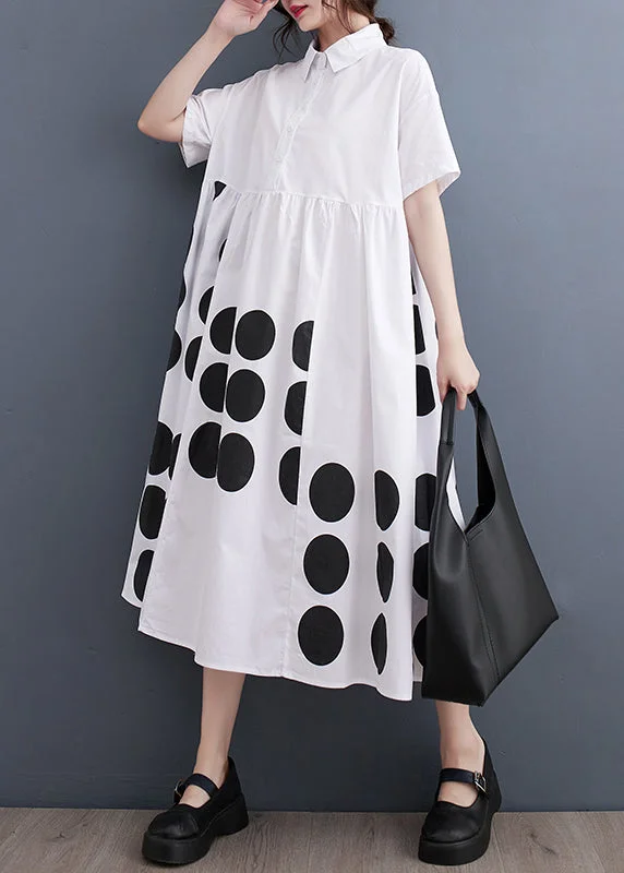 Women's Elegant Outfit Fresh Styles, Fresh Deals Vogue White Peter Pan Collar Dot Print Maxi Dress Summer