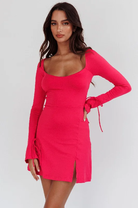 Women's Casual Wear Clothing Fashion Forward Safe Keeping Long Sleeve Mini Dress Hot Pink