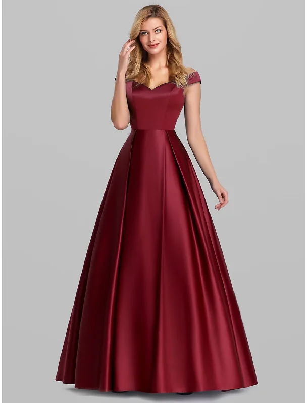 Women's Tops And Clothing Bold Fashion Ball Gown Elegant Quinceanera Prom Birthday Dress Off Shoulder Short Sleeve Floor Length Satin with Pleats