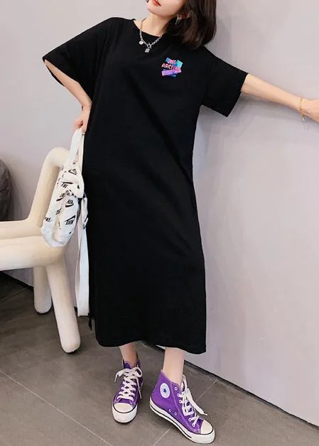 Women's Chic Outfit Trendy Fashion Sale Modern o neck Tunics Shirts black Cartoon print Maxi Dresses