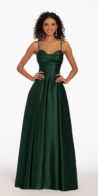 Women's Activewear Garments Early Access To Art Deco Styles Sale Satin Pleated Sweetheart Lace Up Ballgown with Pockets