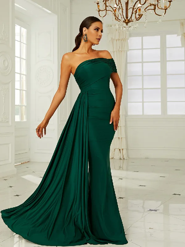 Women's Outdoor Attire Relaxed Style Mermaid off shoulder hanging sleeveless and floor length Prom Dress - LD Dress