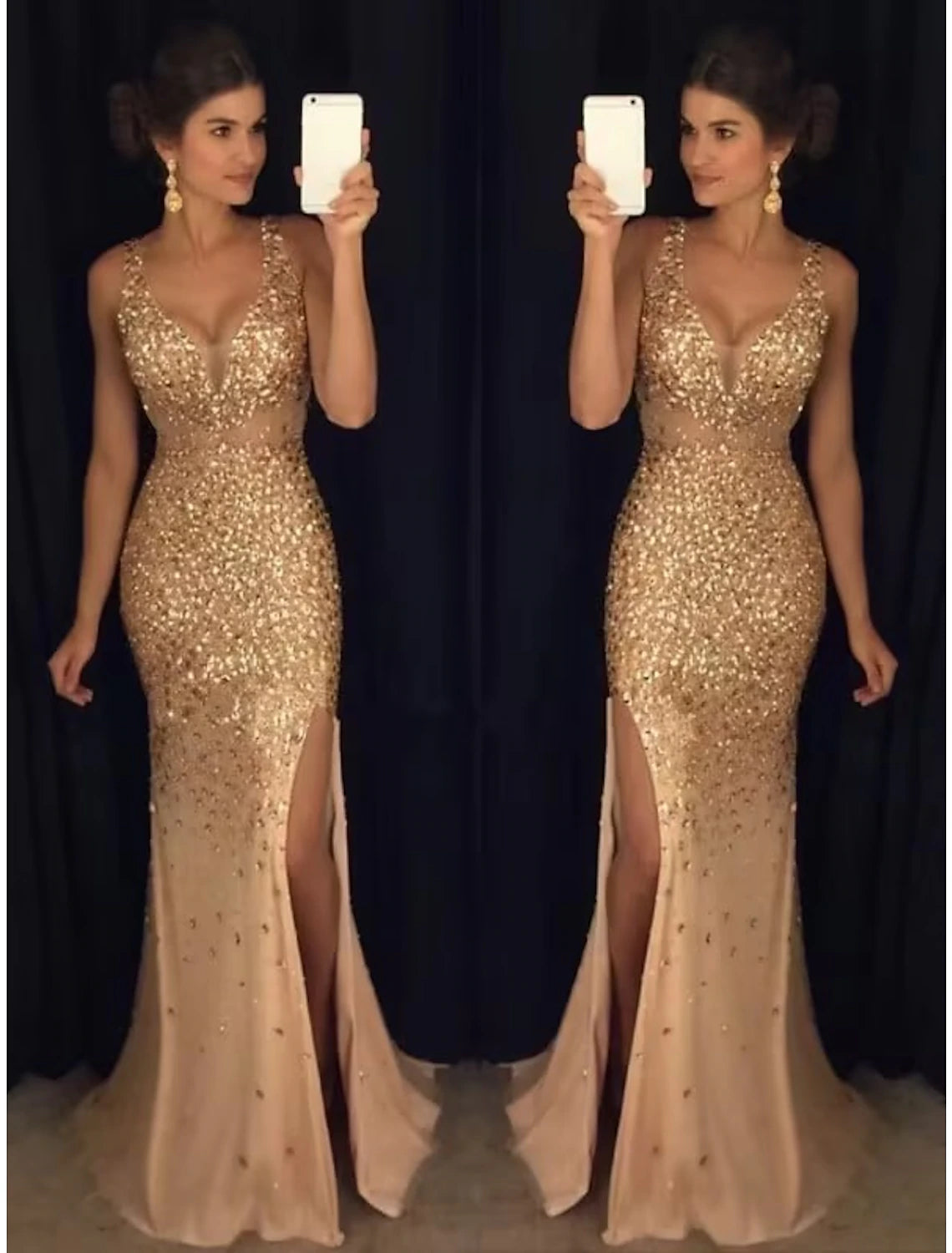 Women's Seasonal Garments Relaxed Style Mermaid / Trumpet Prom Dresses Luxurious Dress Formal Floor Length Sleeveless Sweetheart Tulle with Rhinestone Slit