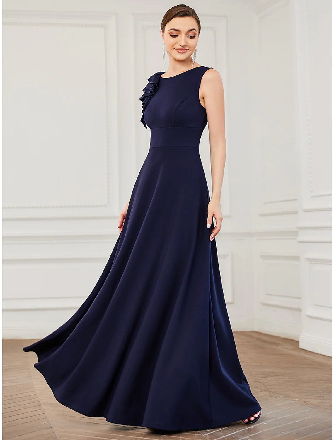 Women's Travel Garments Spring Fling Sale A-Line Evening Gown Plus Size Dress Formal Floor Length Sleeveless with Draping Appliques