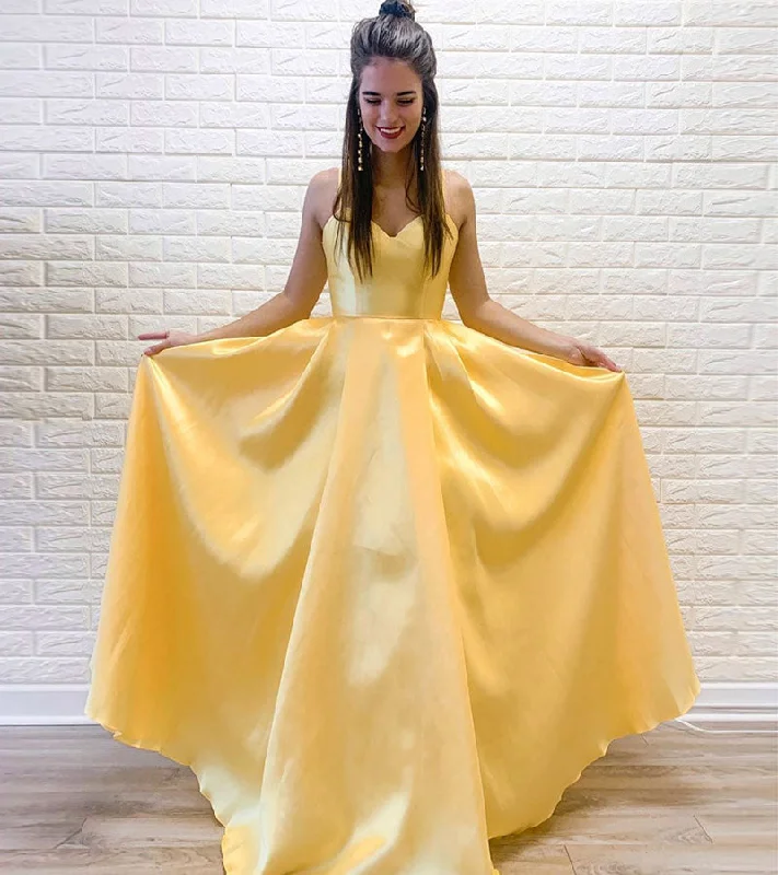 Women's Vintage Attire Ethnic Cultural Event Wear Yellow satin long prom dress evening dress  8187