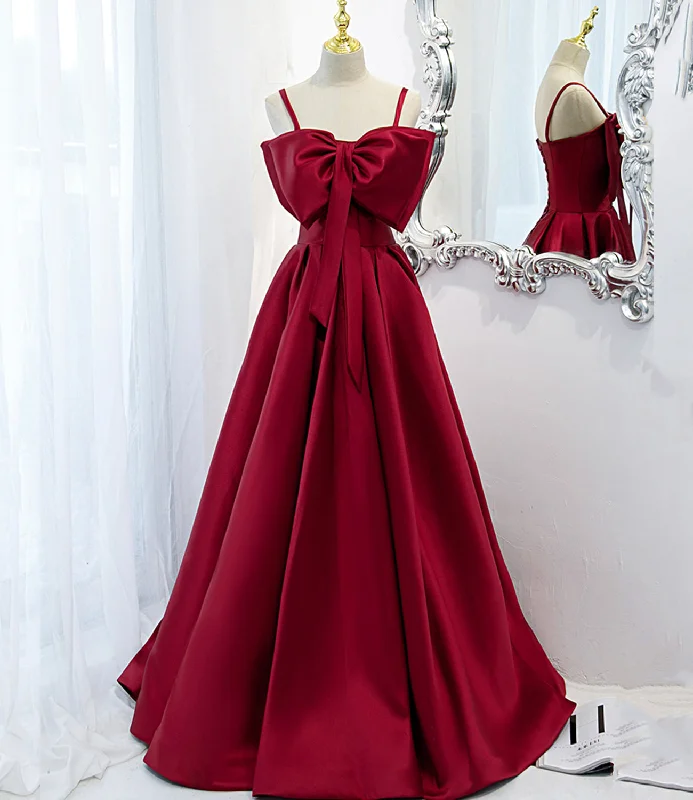 Casual Chic Women's Clothes Chic Outfits Burgundy satin long A line prom dress evening dress  8825