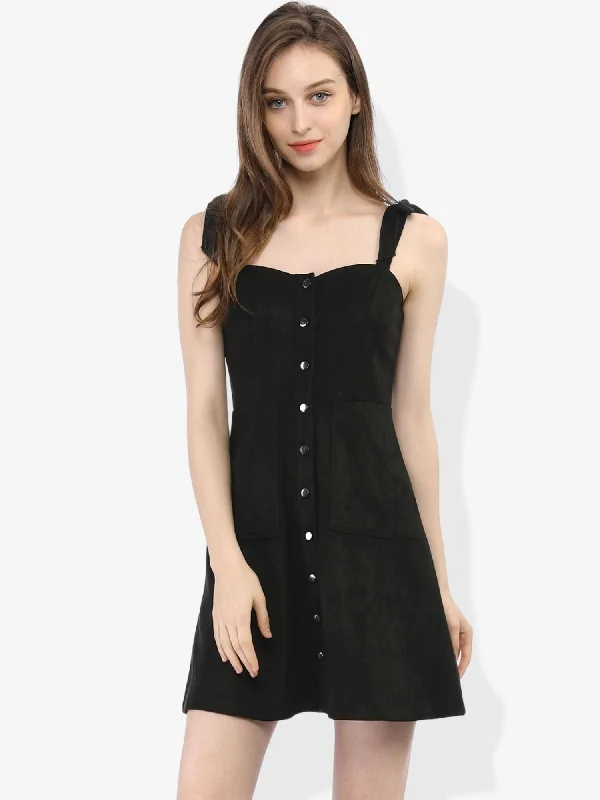 Plus-Size Women's Clothing Trendy Styles Casual Pinafore Overall Button Down Sleeveless Faux Suede Dress