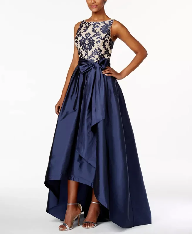 Women's Elegant Formal Outfit Feminine Charm 8 - adrianna papell navy embroidered high low ball gown