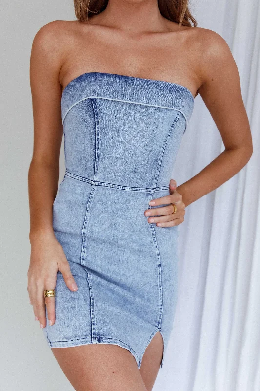 Vintage-Inspired Women's Clothes Seasonal Sale Press Play Strapless Mini Dress Denim Blue