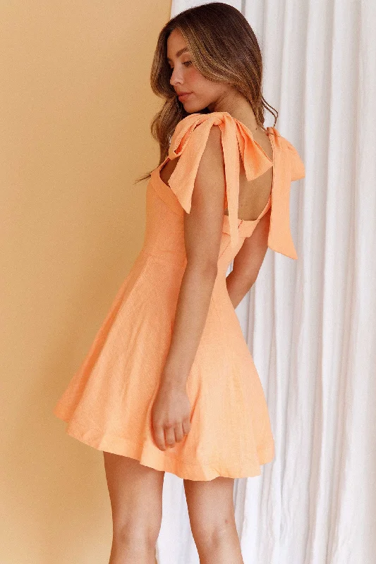 Women's Elegant Clothes Fashion Deal Jeanie Bow Shoulder Mini Dress Orange