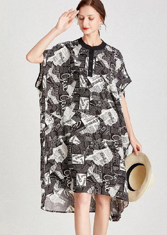 Women's Relaxed Clothes Update With Cottagecore Styles Fine Newspaper Print low High Design Button Pockets Summer Maxi Dresses