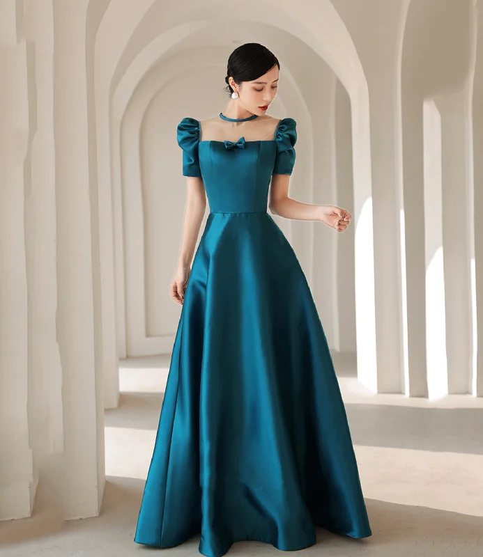 Comfortable Lounge Clothing Fashion Essentials Blue satin long A line prom dress blue evening dress  8784