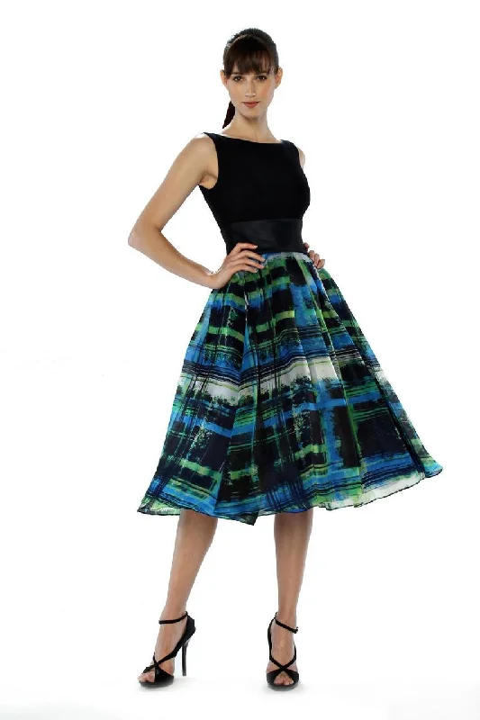 Women's Trendy Outfit Budget Saver Theia - 882259SC Sleeveless Plaid Printed Knee-length Dress