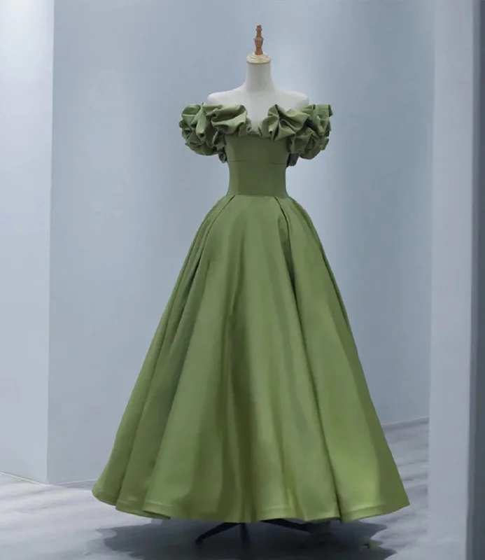 Women's Trendy Casual Clothes Seasonal Trends Green satin long A line prom dress evening dress  8816