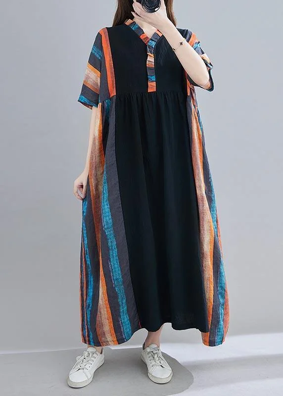 Women's Clothes For The Office Summer Splash Sale Women V Neck Patchwork Summer Dress Outfits Multicolor Striped Maxi Dress