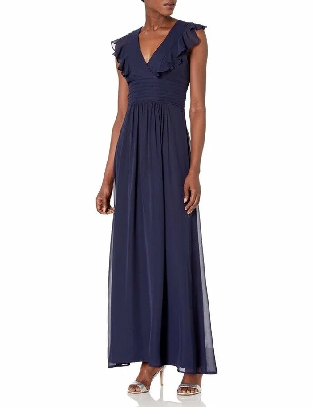 Women's Evening Attire Charming Silhouette 12 - marina navy ruffle back cutout gown