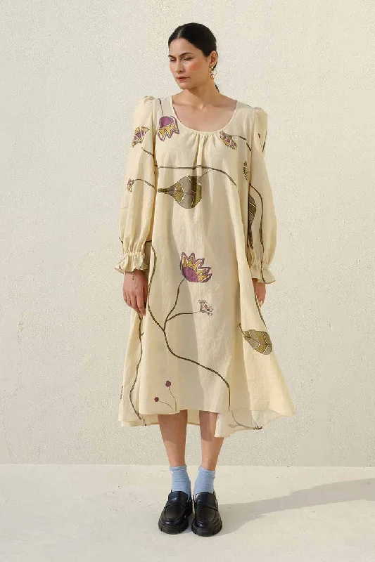 Women's Loungewear Clothes Everyday Fashion Beige Hand-Painted Midi Dress