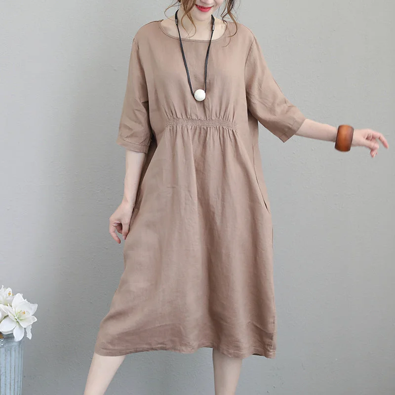 Women's Formal Event Clothing Exclusive Sale vintage khaki linen maxi dress Loose fitting tunic traveling clothing vintage bracelet sleeved kaftans