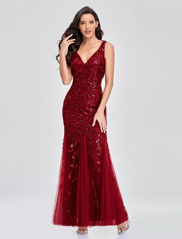 Women's Comfortable Lounge Attire Bold Fashion Empire Elegant Party Wear Formal Evening Valentine's Day Dress V Neck V Back Sleeveless Floor Length Tulle with Embroidery