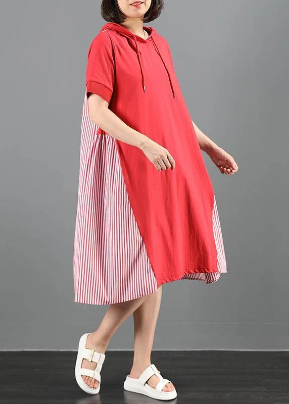 Women's Casual Outfit Budget Saver 100% hooded patchwork striped quilting dresses Tutorials red Maxi Dress