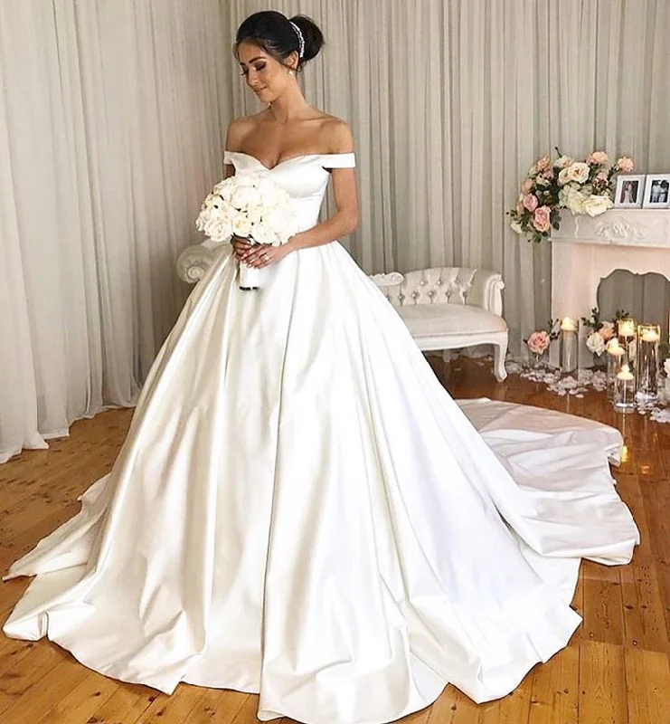 Chic Clothing For Women Modern Romance Charming Simple Style Satin Ball Gown Wedding Dresses Modest Bridal Dress OE908