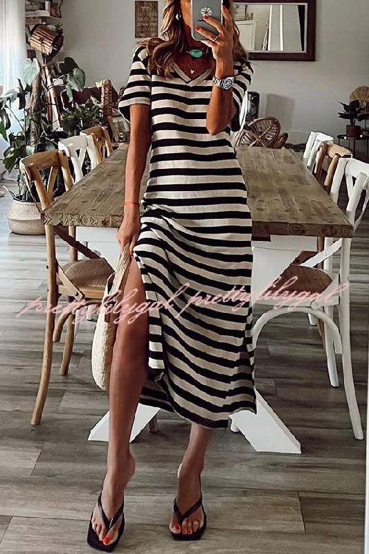 Women's Resort Garments Massive Selection Sale Brilliant Basics Stripe V Neck Casual Midi Dress