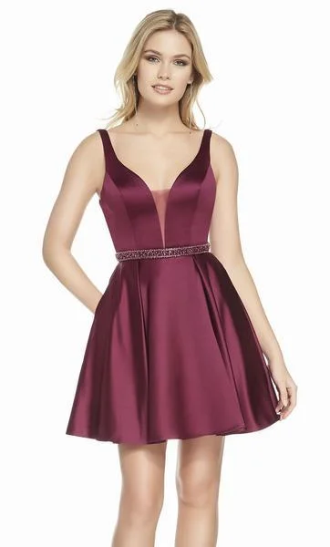 Casual Apparel For Women Fashion-Forward Alyce Paris - Deep V Neck Silk Satin Dress 3877SC