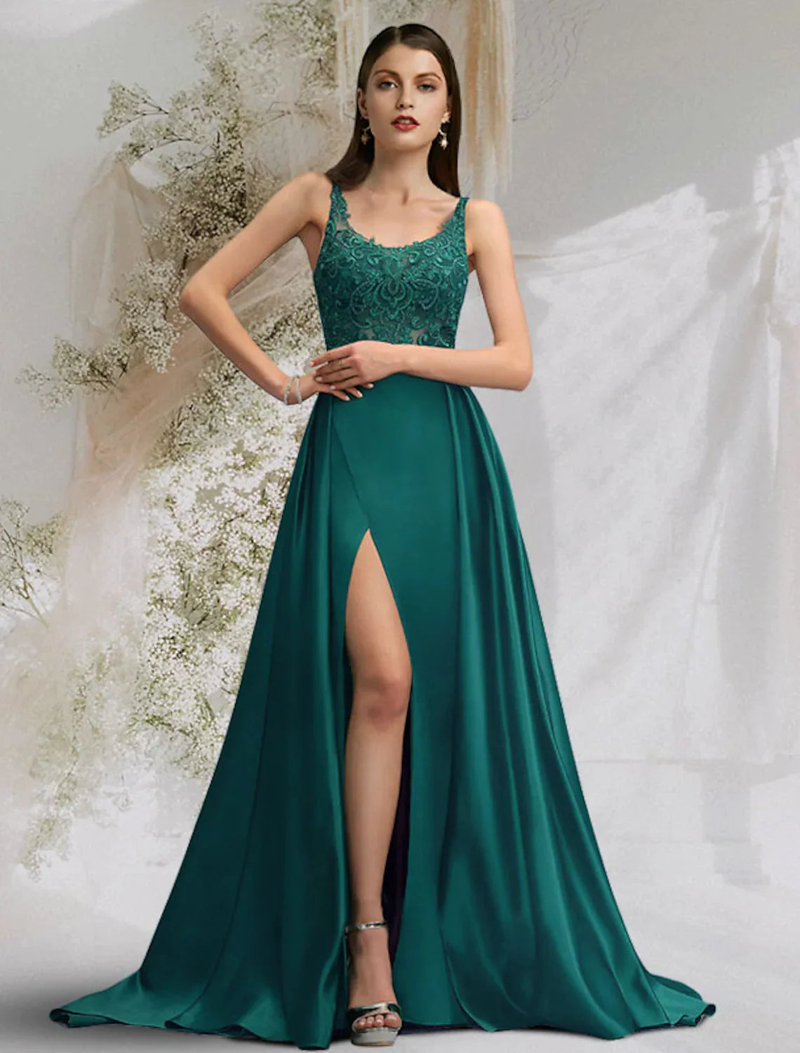 Casual Apparel For Women Soft Textures A-Line Prom Dresses Dress Engagement Sleeveless Charmeuse Slit Overskirt Lace