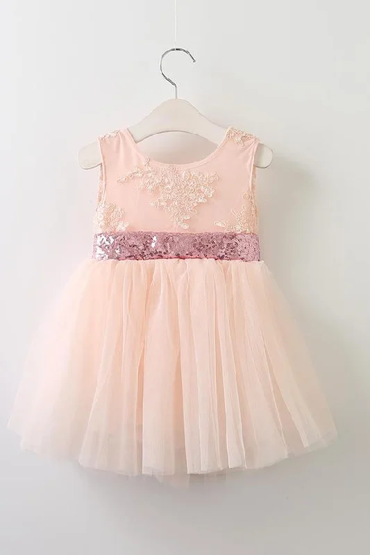 Casual Apparel For Women Special Offer Cute Ball Gown Pink Flower Girl Dress with Sequins