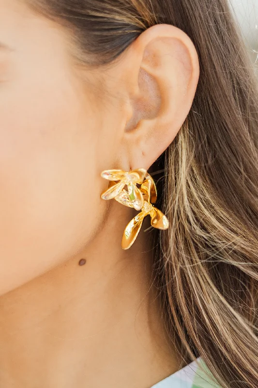 Women's Vintage-Inspired Clothing Disco - Inspired Retro Dance Look Running To You Gold Flower Drop Earrings