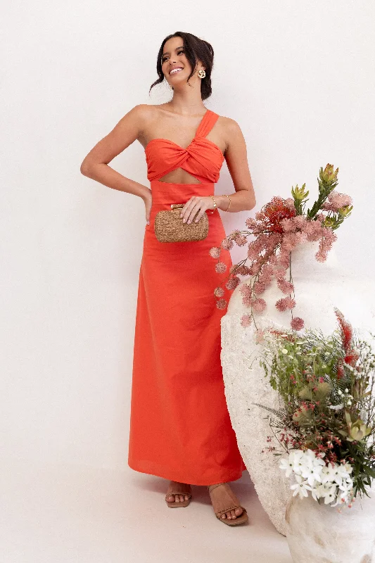 Women's Luxury Garments Shop Sales Luna One Shoulder Maxi Dress - Tangerine