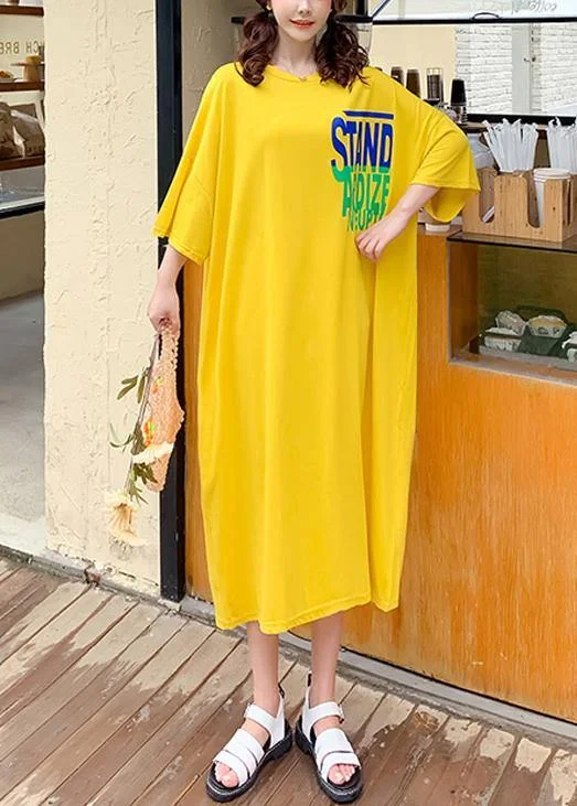 Women's Vacation Outfit Set Seasonal Style Discounts DIY yellow Letter Tunics o neck baggy Maxi Dresses