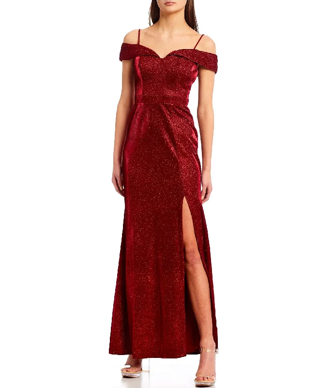 Plus-Size Women's Garments Feminine Soft - Hued Styles 1 - morgan & co red glitter cold shoulder gown