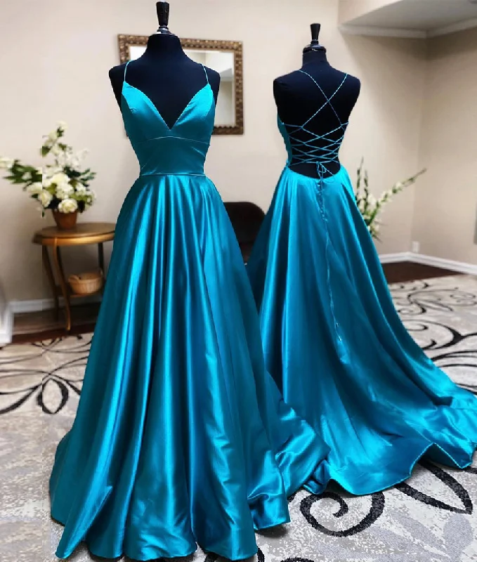 Women's Casual Wear Outfit Bold Prints Casual Chic Blue satin long prom dress simple evening dress  8445