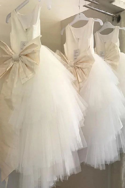 Women's Everyday Garments Fashion Sale Ball Gown Ivory Flower Girl Dress with Bow