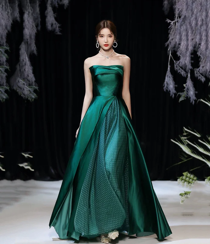 Affordable Women's Outfit Casual Fashion Green satin long prom dress evening dress  8511