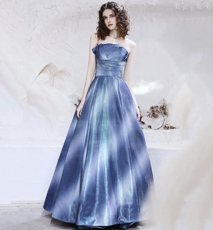 Timeless Women's Clothing Sophisticated Fashion Unique satin long prom dress blue evening dress  8611