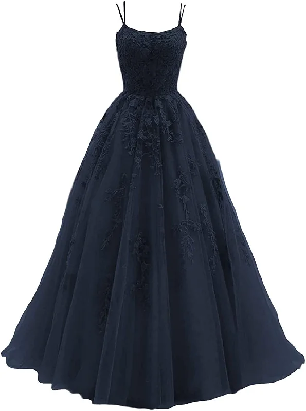 Women's Elegant Garments Holiday Sale ssb navy blue lace applique ball gown