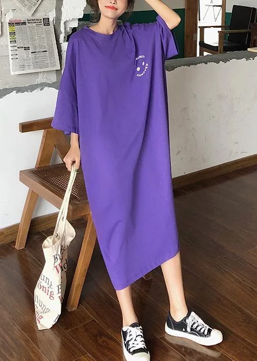 Women's Professional Clothes Wardrobe Essentials Women o neck cotton clothes pattern purple Maxi Dress summer