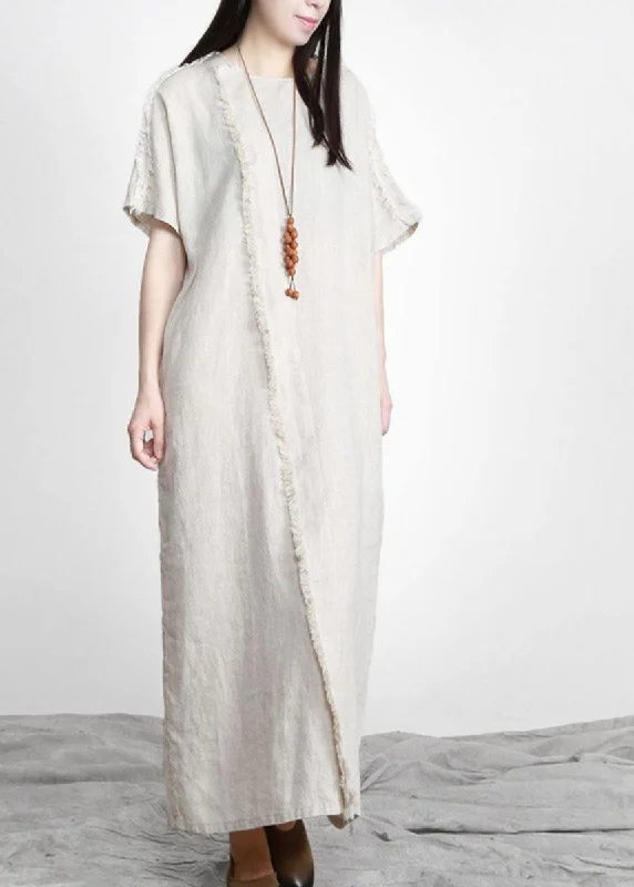 Casual Clothing For Women Special Occasion Wear Women Linen Patchwork Maxi Dress Burrs