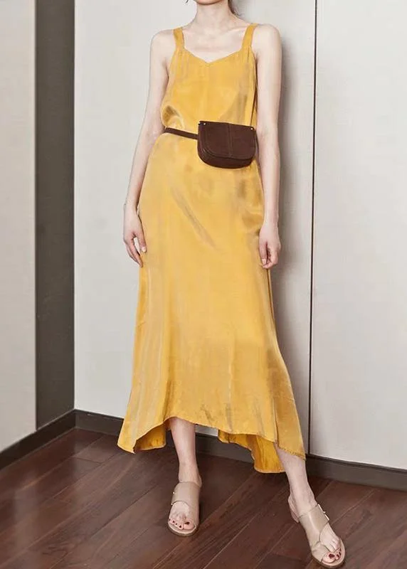 Stylish And Comfortable Clothing For Women Evening Looks Luxy Silk Dress Yellow Spaghetti Strap Maxi Dress Sundresses