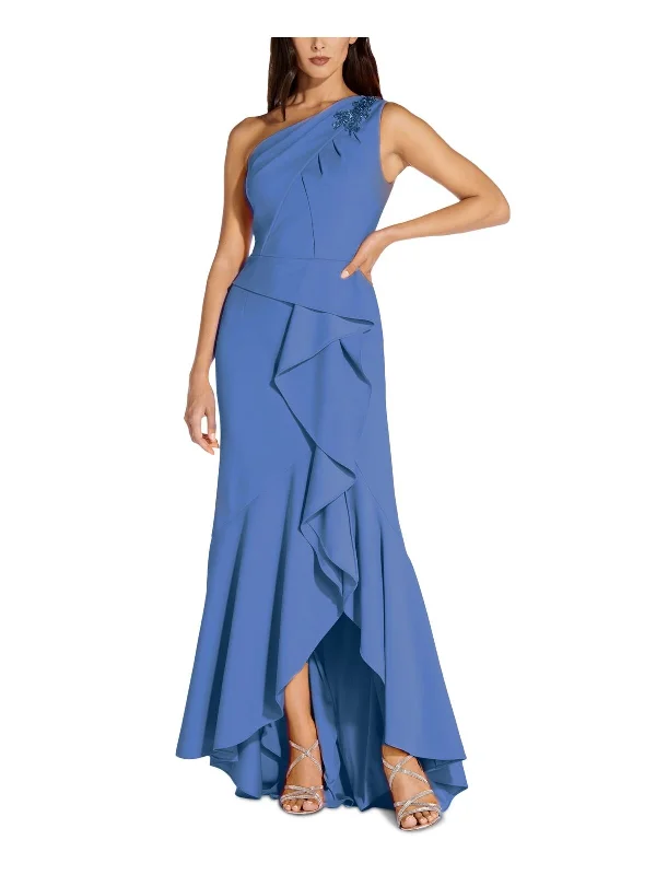 Women's Office Attire Feminine Grace 12 - adrianna papell blue one shoulder high low gown