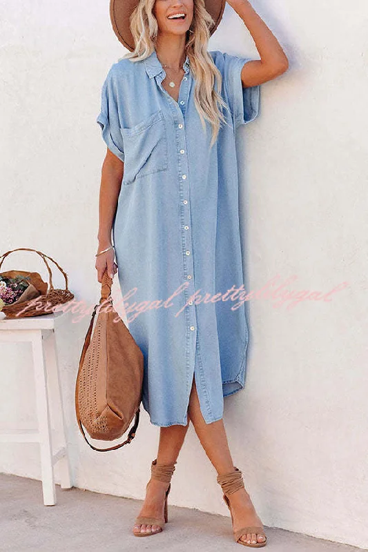 Women's Comfortable Garments Hurry Before It's Gone Rita Pocketed Tencel Button Down Midi Dress