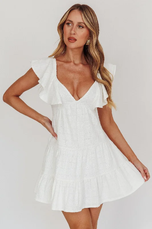 Women's Fashion-Forward Apparel Effortless Chic Apparel Daffodil Ruffle A-Line Mini Dress White