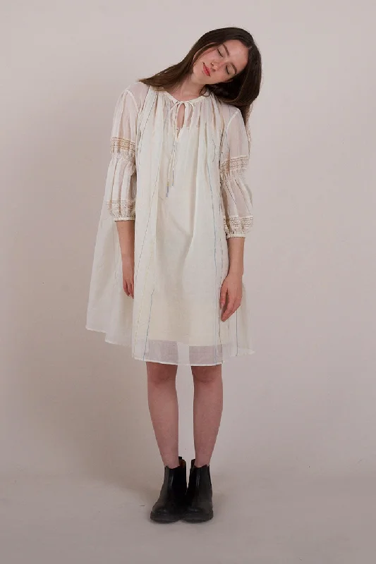 Women's Clothing For Travel Romantic Detailing Off-White Semi-Sheer Midi Dress