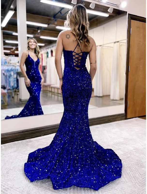 Charming Women's Clothes For Special Events Shop Sales Evening Gown Dress Formal Sleeveless V Neck Sequined Backless