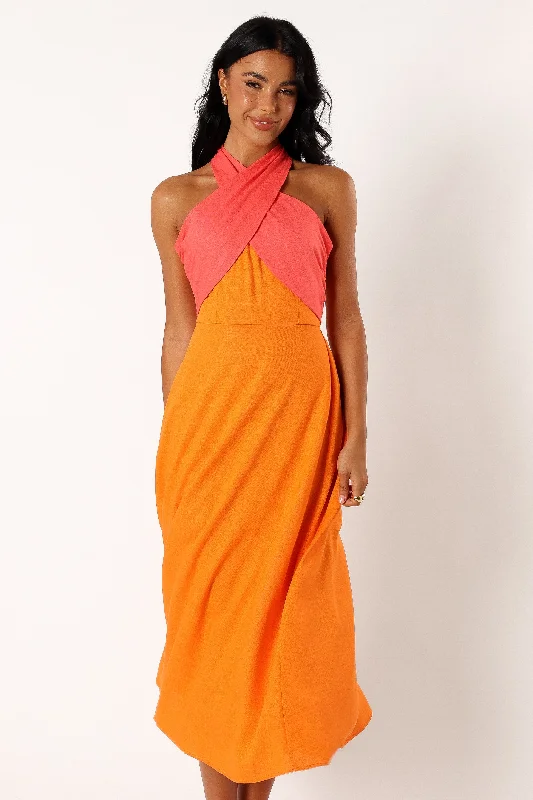 Women's Chic Outerwear Attire Latest Fashion Jaded Halterneck Midi Dress - Pink Orange