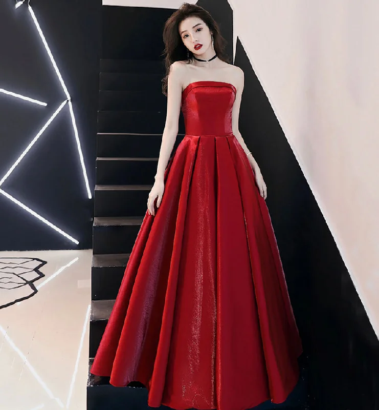 Stylish Women's Outfit High End Fashion Simple satin long prom dress burgundy evening dress  8523